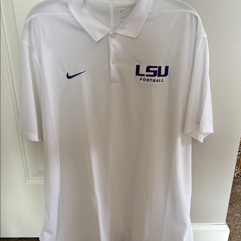 Nike White LSU Football Polo Shirt